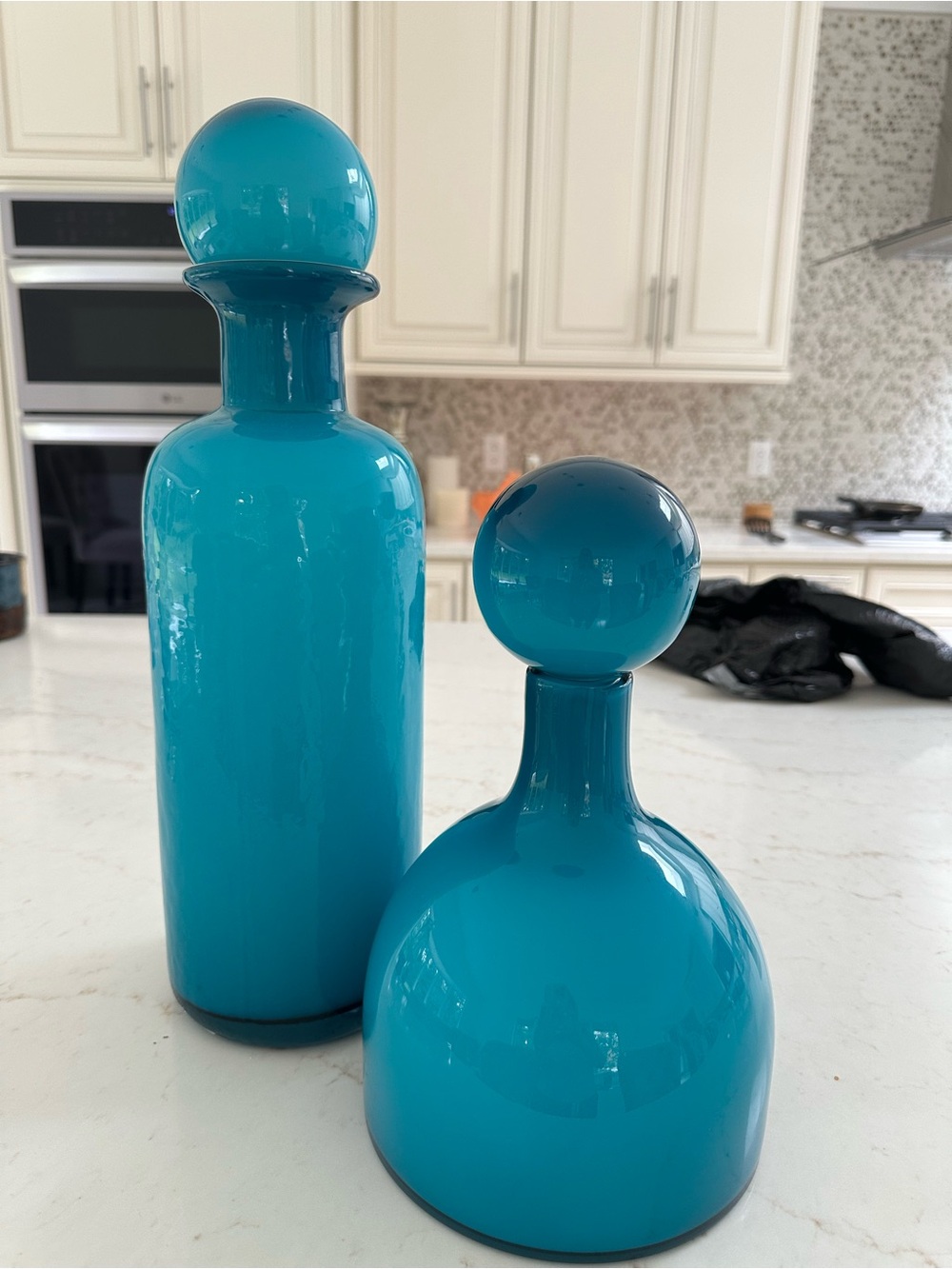 West Elm Teal Glass Decorative Bottle Pair